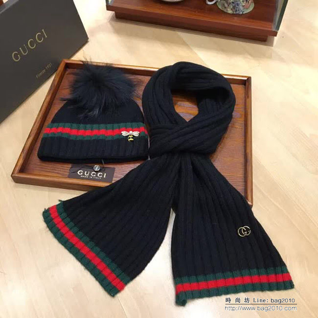 GUCCI古馳 新款兔絨加羊絨 百搭款帽子圍巾套裝 LLWJ8502